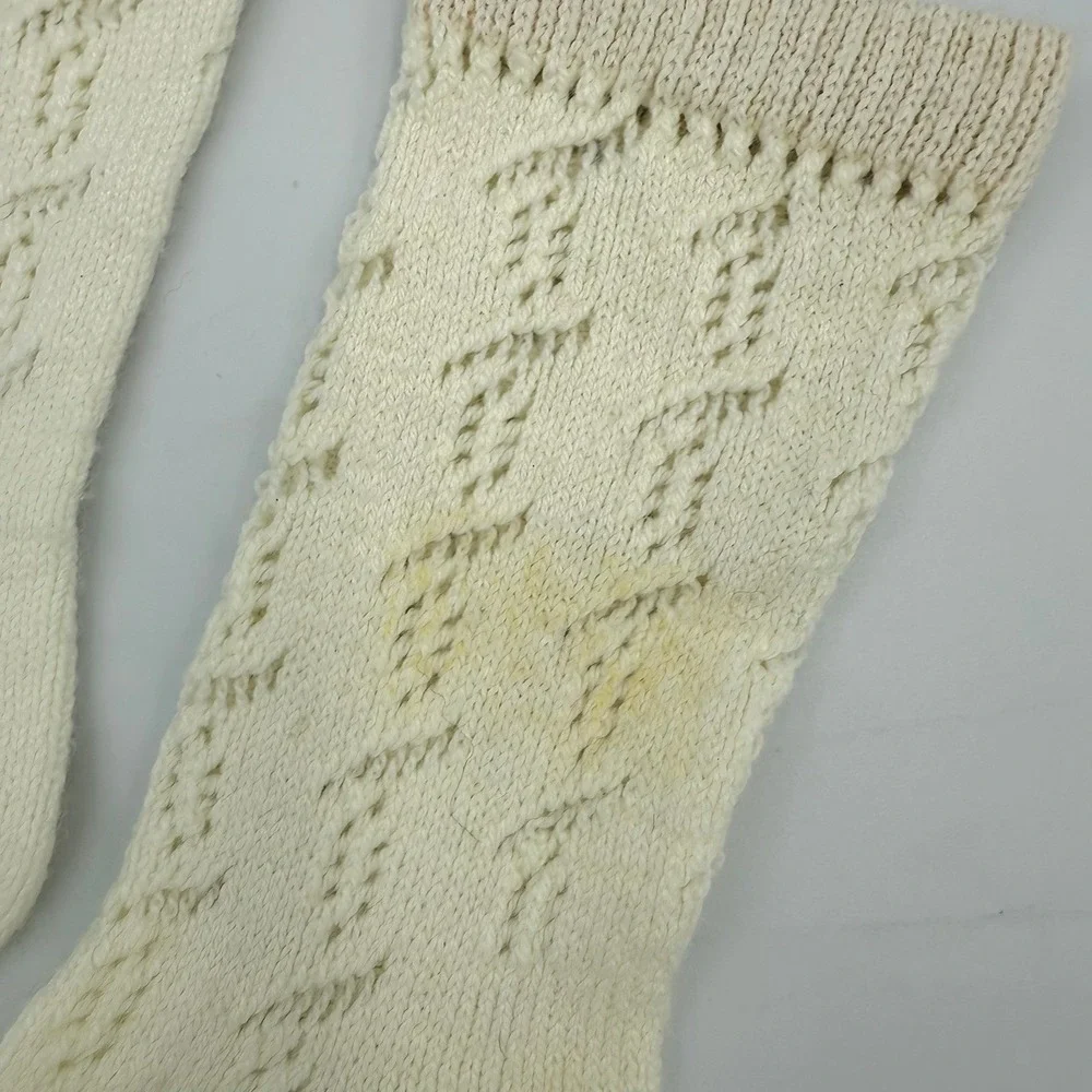 VTG 50/60s‎ Kids Cream Cable Knit Socks Orlon Acrylic Nylon Blend Size 4-5.5 USA